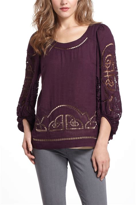 Anthropologie Eyelet Peasant Blouse in Purple | Lyst