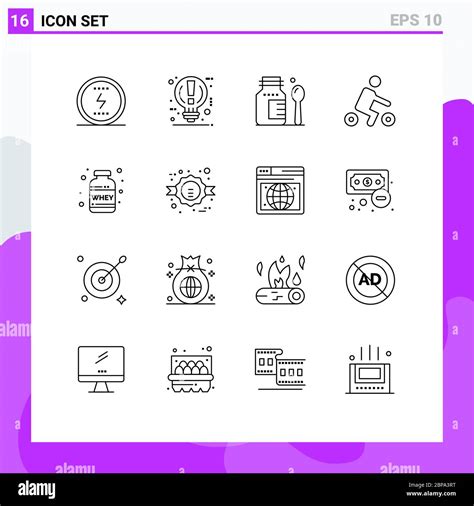 Set Of 16 Modern Ui Icons Symbols Signs For Nutrition Sport Power