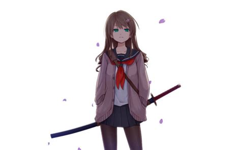 Anime Anime Girls Sword Katana School Uniform