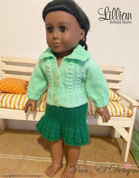 Dan El Designs Lillian Outfit Doll Clothes Knitting Pattern 18 Inch