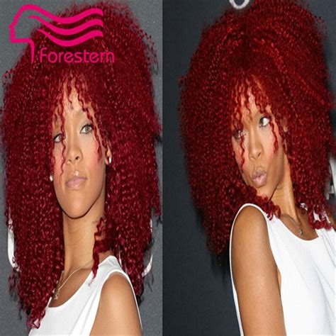 Red Color Virgin Brazilian Full Lace Kinky Curly Wigs Human Hair