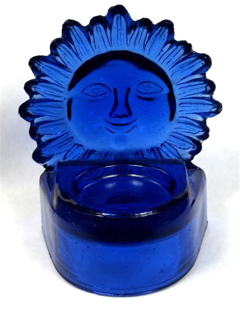Cobalt Blue Glass Smiling Sun Cobalt Blue Glass Candle Holder Votive Tea Light Gorgeous
