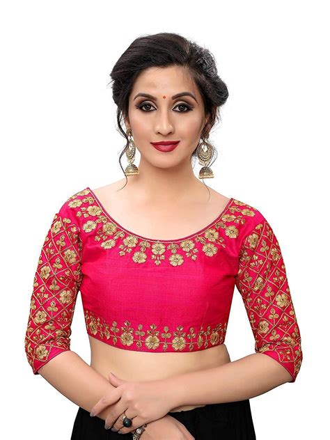buy vihu fashion women s pink color thread work readymade blouse designs saree pink size 38 4