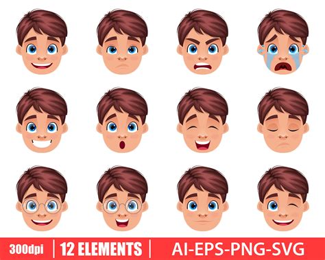 Little Kid Face Expression Clipart Vector Design Illustration Etsy Uk