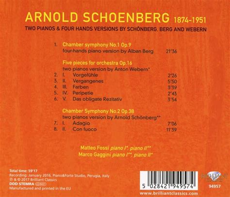 Arnold Schönberg Kammersymphonien Nr1 And 2 Arr Für Klavier 4 Händig
