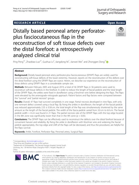 Pdf Distally Based Peroneal Artery Perforator Plus Fasciocutaneous