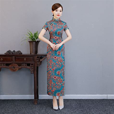 Hot Sale Female Rayon New Chinese Traditional Dresses Flower Qipao Printed Mandarin Collar Slim
