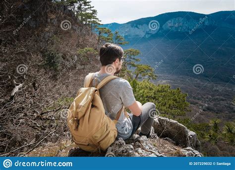 Young Hipster Man In The Spring Mountains Stock Photo Image Of
