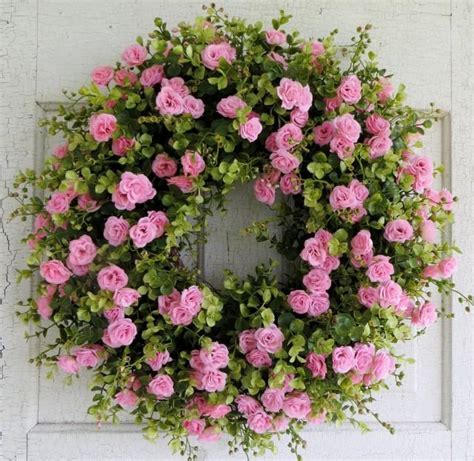 Pink Rose Wreath Summer Door Wreath Front Door Wreath Eucalyptus