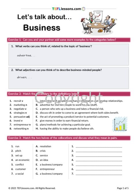 Business Vocabulary Worksheet Archives Tefl Lessons