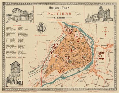 Map Of Poitiers Old City Map Archival Reproduction Plan De Poitiers
