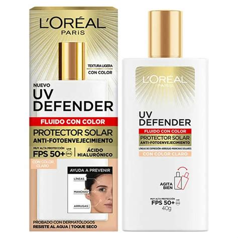 Protector Solar Loréal Uv Defender Fluido Con Color Claro Fps 50 40