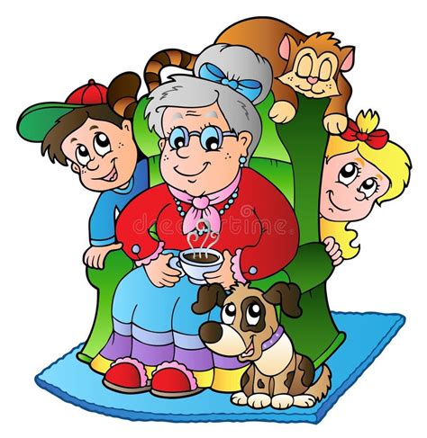 Cartoon Grandma With Two Kids Stock Vector Illustration Of