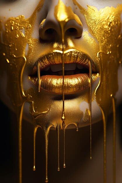 Premium Ai Image A Close Up Of A Womans Face With Gold Paint Dripping