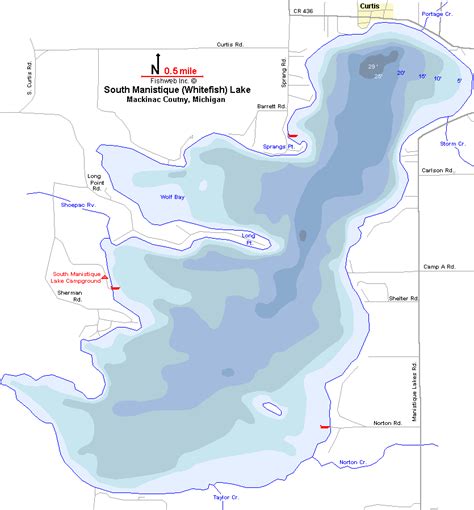 South Manistique Lake Map Mackinac Luce County Michigan Fishing