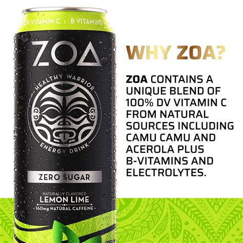 Zoa Zero Sugar Healthy Positive Energy Drink Lemon Lime 16 Fl Oz