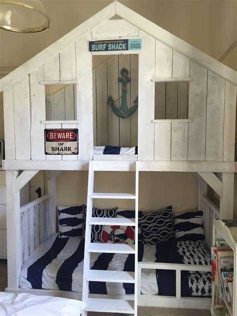 Toddler bunk bed plan, crib size house bunk bed, easy and affordable diy wooden bunk bed for kids bedroom, toddler bed, montessori bed montessoriplan. Surf Shack Bunk Bed (Using Club House Bed Plans) | Do It ...