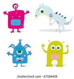 Set Cute Cartoon Monsters Vector Illustration Stock Vector Royalty