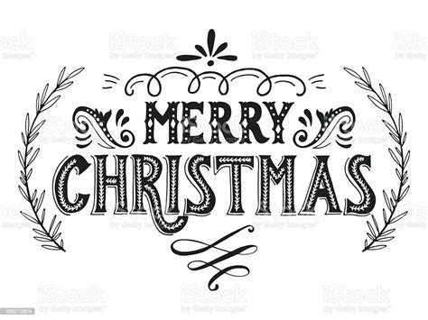 Merry Christmas Retro Poster With Hand Lettering And Decoration Stock