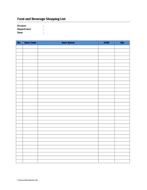 Food shopping list template was posted in august 27, 2017 at 9:29 am. Food and Beverage Shopping List