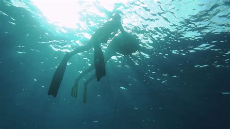 Free Divers Relaxing On The Buoy Slow Motion Shot Stock Video Footage