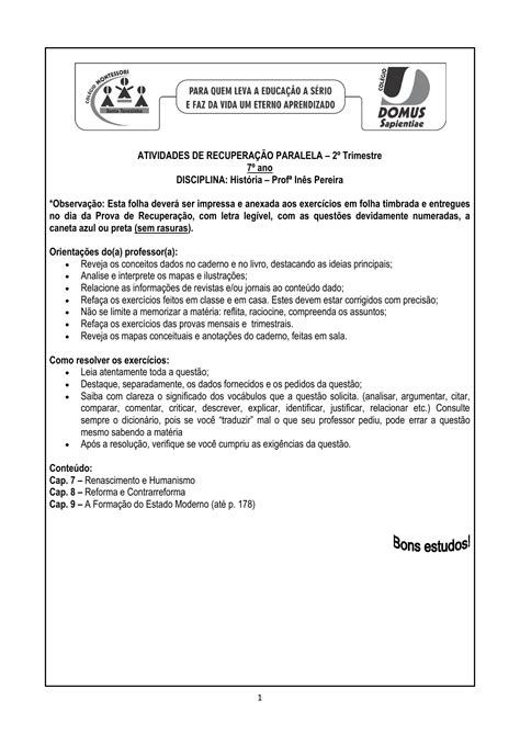 Atividade Sobre Renascimento 7 Ano