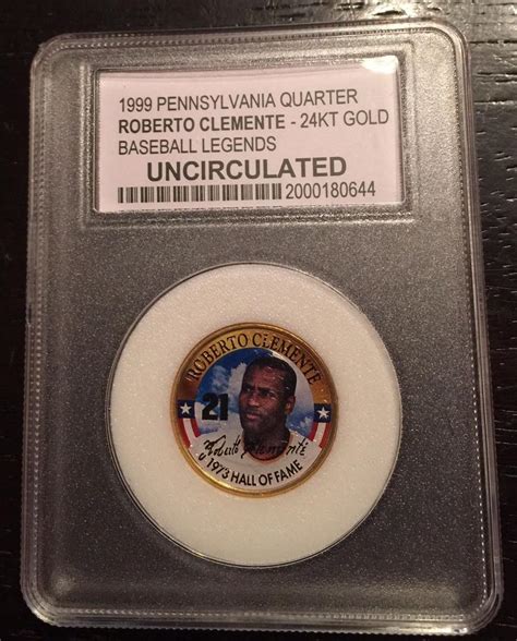 Roberto Clemente Hall Of Fame 1999 Pennsylvania Quarter Gold Plated