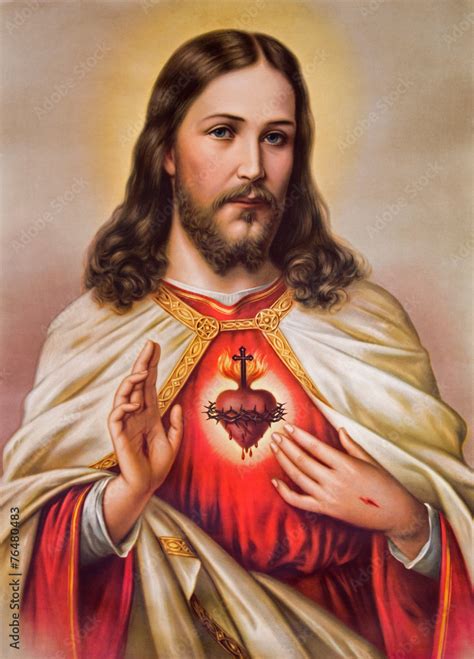 Foto De Typical Catholic Image Of Heart Of Jesus Christ Do Stock