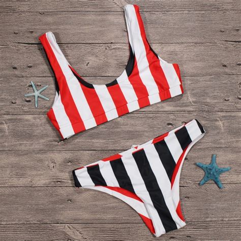 Sexy Bikini Set 2018 New Striped Swimsuit Swimwear Women Patchwork