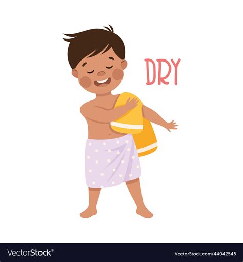 Little Boy Drying With Towel After Shower Vector Image
