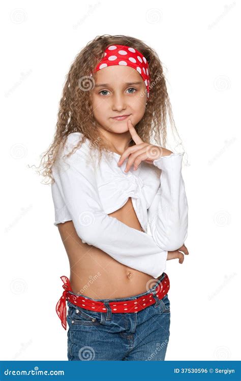 Задумчивая маленькая девочка моды Стоковое Фото изображение насчитывающей дети любопытство