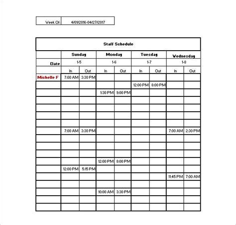 Staff Schedule Template 8 Free Sample Example Format Download