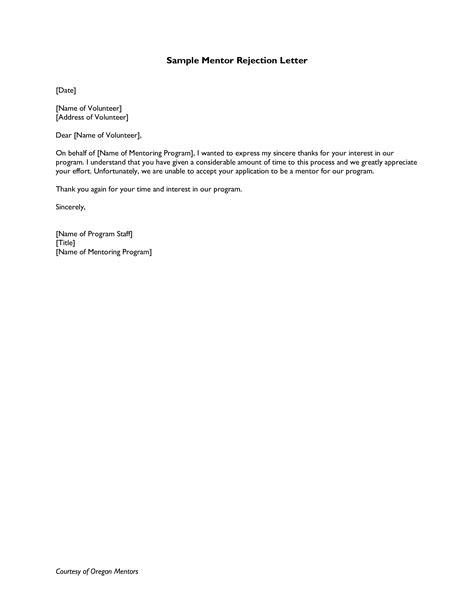 Mentor Rejection Letter - How to write a Mentor Rejection Letter? Download this Mentor Rejection ...