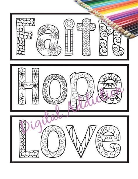 Faith Hope Love Bookmark Coloring Printable Doodle