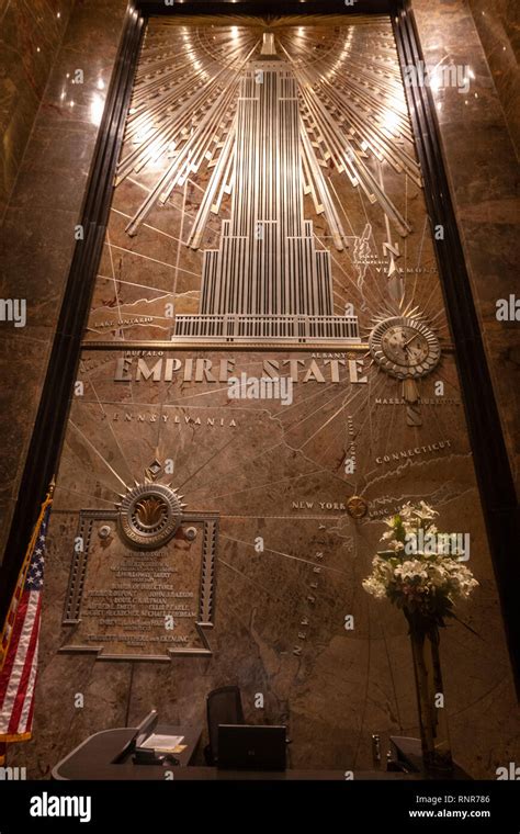 Empire State Building Lobby And Elevators Art Deco Skyscraper In