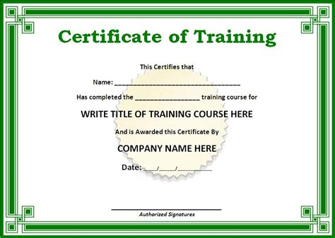 Training Certificate Template Free Printable Word Templates