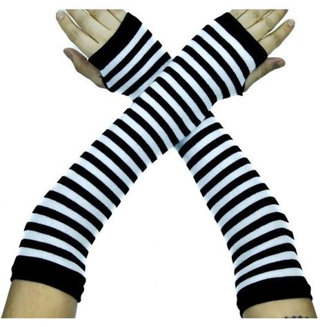 stripe black white fingerless gloves cosplay arm warmers 12 liked on polyvore featuring