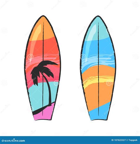 Two Colorful Surfing Boards On White Stock Vector Illustration Of