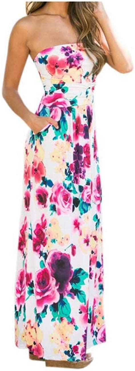 Print Floral Dress Sexy Strapless Summer Women Beach Maxi Long Dresses