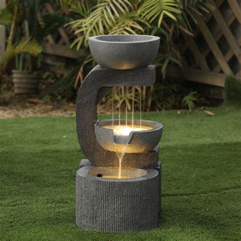 Grey Resin Raining Water Sculpture Led Outdoor Fountain Bed Bath
