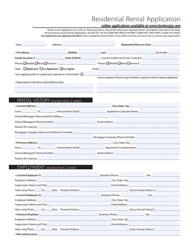 Free 10 Residential Rental Application Samples In Pdf