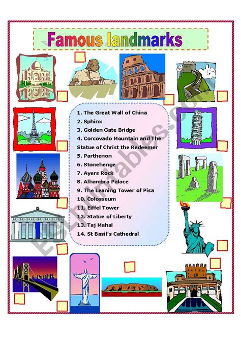 Famous Landmarks And Sights Around The World Matching Activity Esl