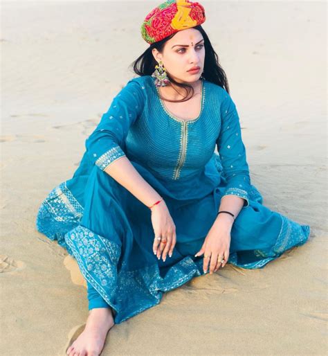 Himanshi Khurana Cerculean Blue Color Bollywood Style Dress
