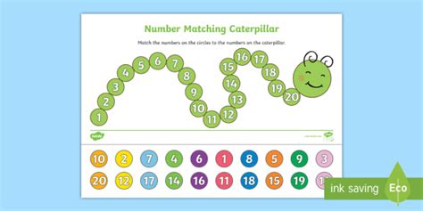 Numbers 1 20 Matching Caterpillar Activity Number Matching Caterpillar