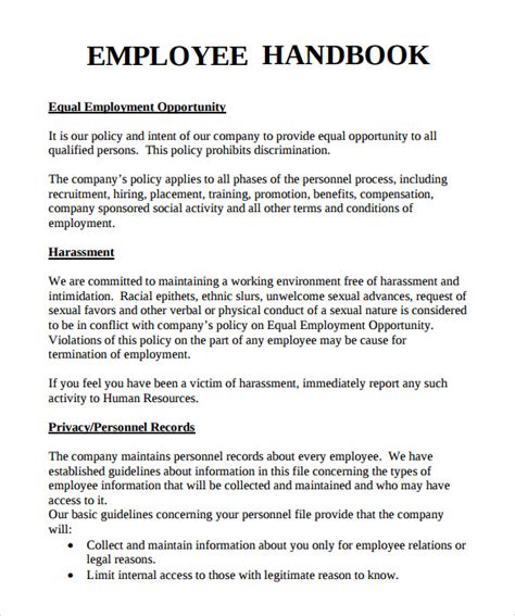 Free Sample Employee Handbook Templates In Pdf Google Docs Pages Ms Word