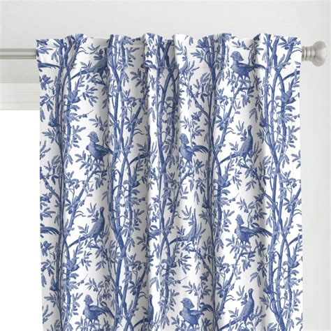Botanical Curtain Panel Pheasant Chinoiserie Delft By Etsy