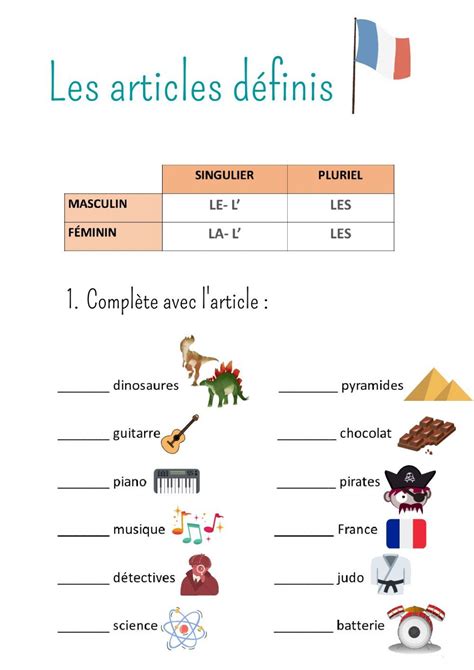 Les Articles Définis Online Exercise French Worksheets French