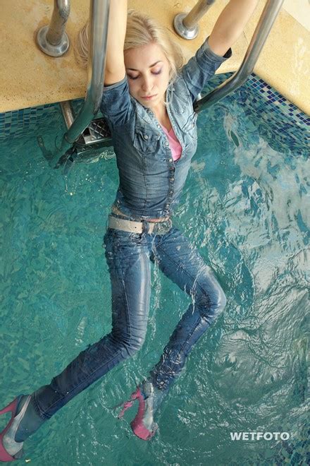 Fully Clothed Blonde In Denim Jacket Jeans And Shoes Get Soaking Wet