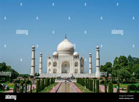 Taj Mahal Front View With Yamuna River Agra Uttar Pradesh India