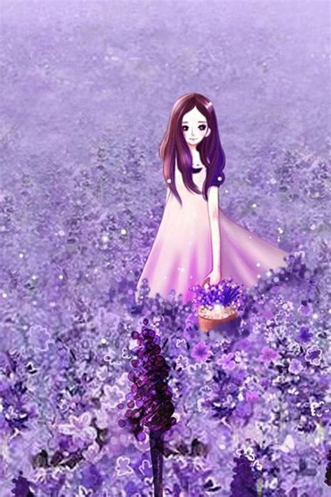 Anime Cute Little Girl In Lavender Garden Iphone 4s Wallpapers Free